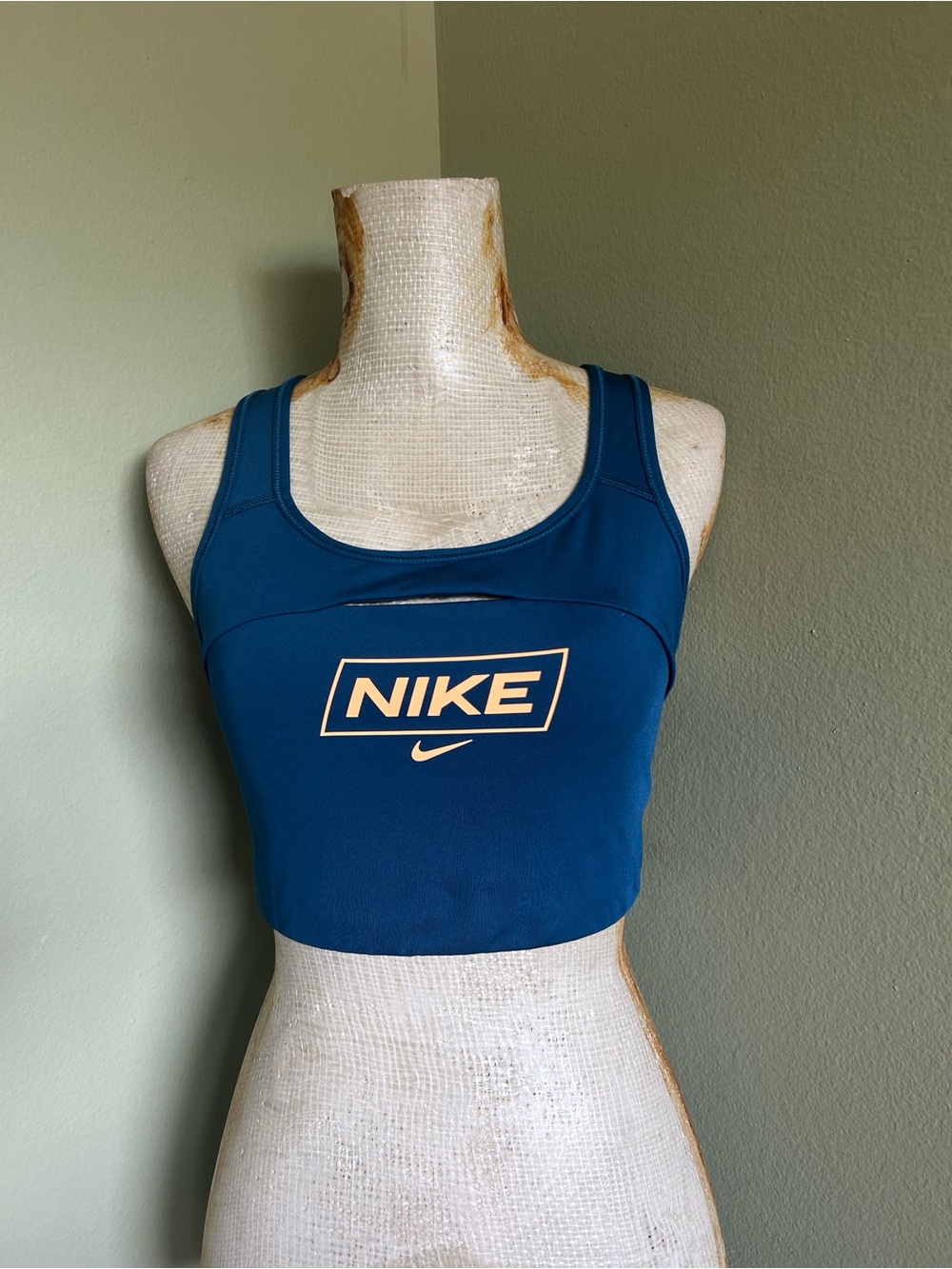 Nike Teal Crop Sports Tank Gold Logo Active Too Sz Large